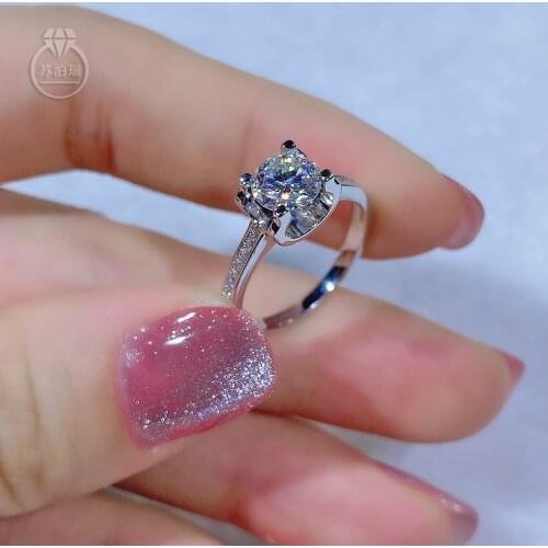 SUBRELI Size 6.5mm One Carat Color D Round Cut Moissanite Ring Lab Diamond Gemstone Rings For Women 925 Sterling Silver