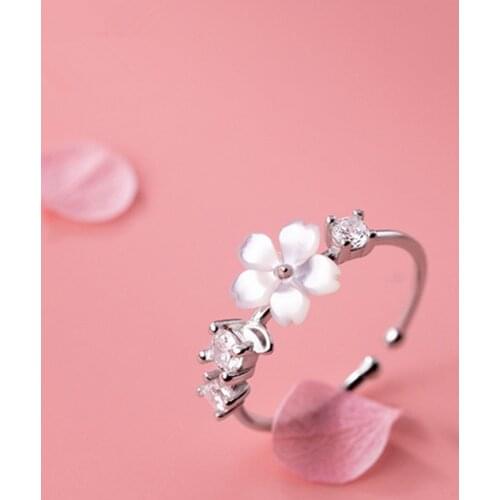 Bohemia Design Shell Flower Open Finger Ring for Women Clear CZ Paved Adjustable Ring 925 Sterling Silver Fine Jewelry