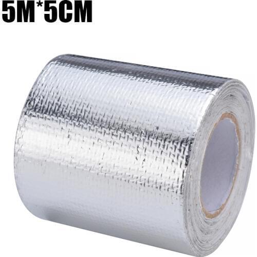 5mx5cm Fiberglass Heat Reflective Tape Silver High Temperature Heat and Sound Shield Wrap Roll Adhesive Tape