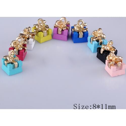 10pcs 8*11mm DIY Fashion 3D alloy enamel gift box charms for bracelet, metal dangle present box pendants earring jewelry making