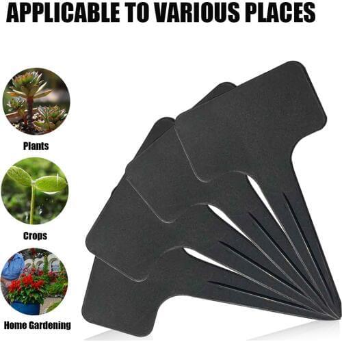 100pcs Garden Markers Insert T Type Landscape Plant Labels PP Plastic Wear Resistant Anti UV Black Blank Plaque Vegetable Tags