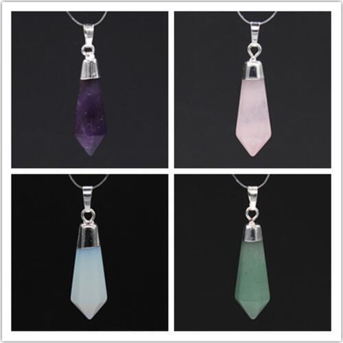 100-Unique Silver Plated Small Hexagon Prism Amethysts Stone Pendant Rock Crystal Jewelry