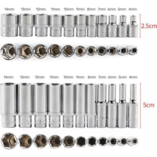 11PCS 1/4" Drive Deep Socket Set CRV Hand Tools 6 Point Long Socket Hex Repair Tool