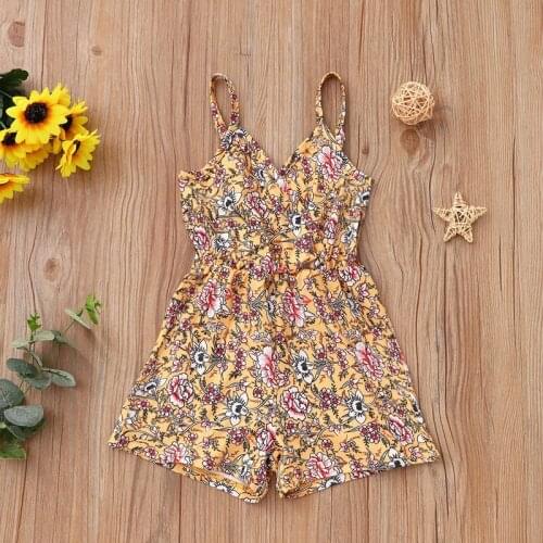 2021 Summer Kids Jumpsuit Floral Print Strap Loose Comfortable Children Playsuits Beach Boho Kids Romper Kids Clothes Pants 0-6Y