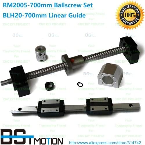2x BLH20 700mm Linear Guide /4x BLH20N Narrow Carriage+1X SFU2005 700mm Ballscrew+BK15 BF15 Support+2005 Nut Housing+Coupler
