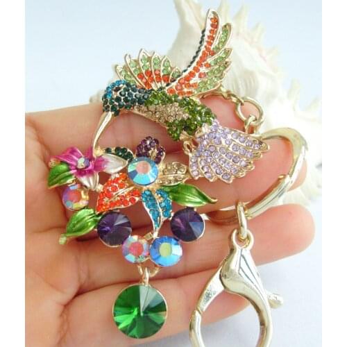 3.54" Unique Animal Bird Hummingbird Keychain Multicolor Austrian Crystal Pendant K06385C6