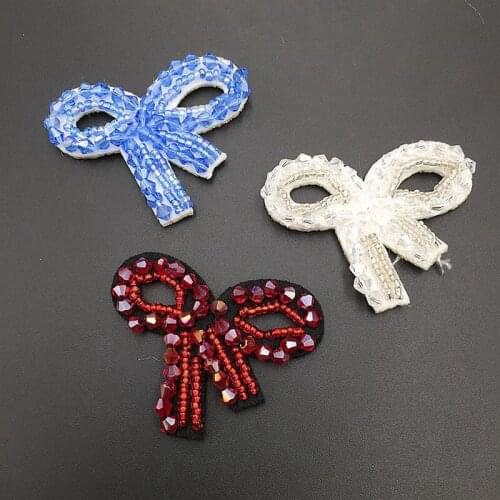 3D Rhinestone bow Appliques For Clothes Sew On Stickers Diy Patches Sewing Bow Clear Crystal Beaded Patches