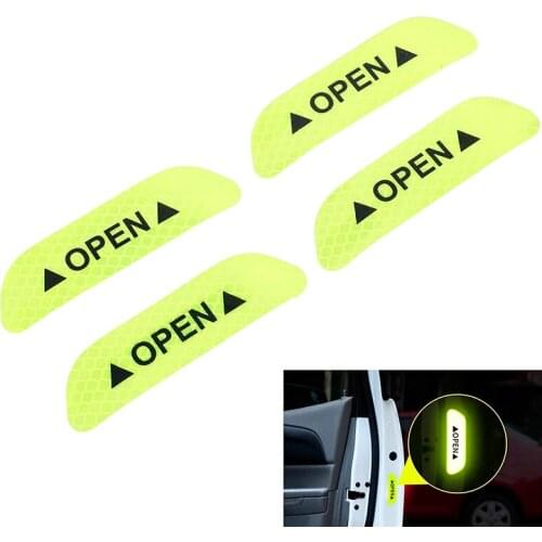 4x Fluorescent green car door open sticker reflective tape safety warning decal