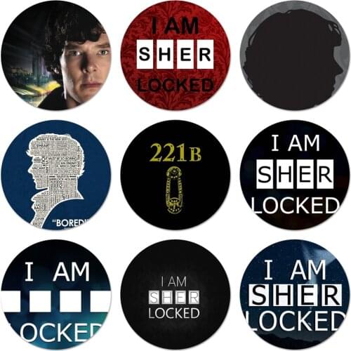 58mm 221B i am Sherlock Fashion Icons Pins Badge Decoration Brooches Metal Badges For Backpack Decoration