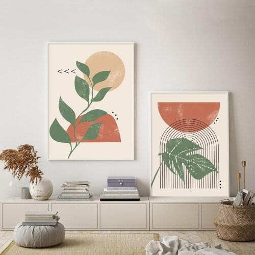 Canvas Painting Abstract Posters And Print Picture Nordic Sun Leaves Minimalist Wall Art Vintage Interior For Living Room Decor