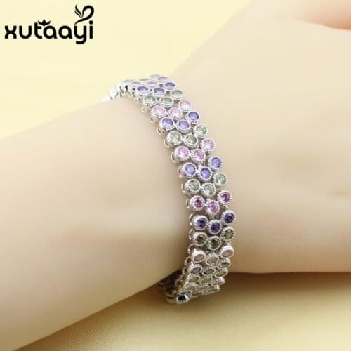 New Fashion Silver Color Bracelet For Women Attractive Multicolor Stones Huge Bracelet Length 17cm Made In China