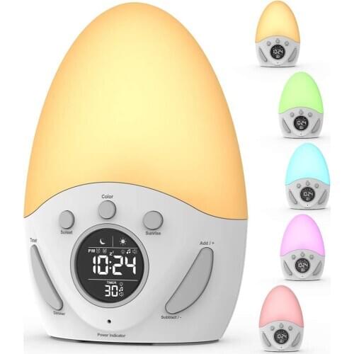 Touch Sensor Wake-up Light Alarm Clock with Sunrise and Sunset Simulation, Kids Night Light Alarm Clock with Sleep Training