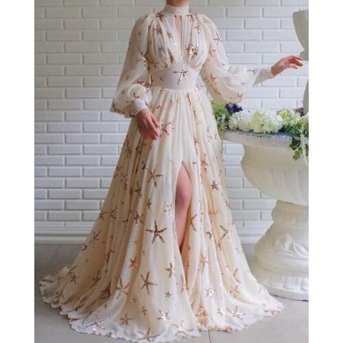 Women Turtleneck High Slit Maxi Dress Elegant Sequined Detail Tunic Dress Classy Evening Party Formal Long Dress BC228