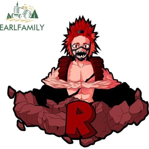 EARLFAMILY Rock Hard Red Riot Eijiro Kirishima Cartoon Car Sticker JDM Waterproof Window Bumper Decal Japan Anime Funny Graphics