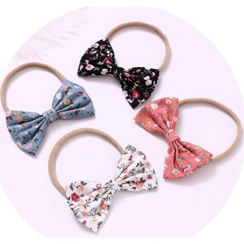 Print Flower Elastic Hair Band Cotton Nylon Headbands For Girls Baby Accessories Bowknot Headwrap Headwear Baby Hair Accessories