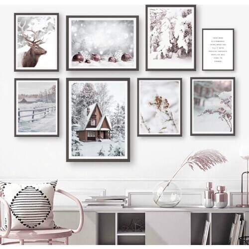 Christmas Bell Snow Elk Pine Forest Quote Wall Art Canvas Painting Nordic Posters And Prints Wall Pictures For Living Room Decor