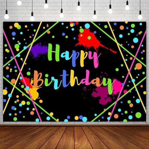 Happy Birthday Party Backdrop Laser Graffiti Neon Colorful Dots Black Photography Background Photo Studio Photozone Decor Props