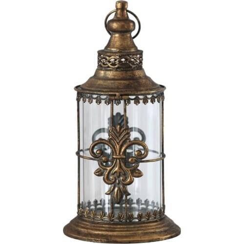 French Vintage Candle Holder Wrought Iron Glass Hanging Candle Holder Brown Portacandele Legno Wedding Table Decoration WB50ZT