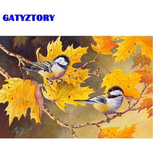 GATYZTORY Framed Painting By Numbers For Adults Children 60x75cm Framed Autumn Bird On Tree Landscape Oil Paint By Number Kits