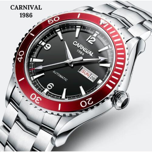 CARNIVAL fashion Sport watch 5bar Diving Automatic Watch men with Original import MIYOTA Movement,Week,Calendar,Luminous display