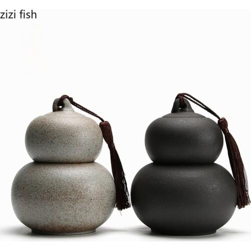 Ceramic Jar Calabash Tea Caddy Double Layer Tea Box Home Sealed Jar Tea Organizer Tea Container Storage Tank Decorative Jars