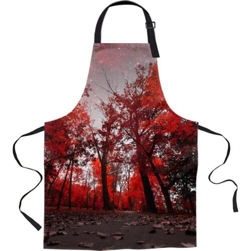 Maple Leaves Red Forest Starry Sky Kitchen Nail Shop Apron for Women Men Kids Aprons Dinner Party Cooking Baking Accessories