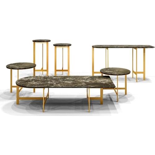 Living Room Matching Combination Size Coffee Table Marble Brushed Brass Color Metal Can Be Customized Coffee Table