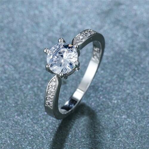 Simple Female White Zircon Thin Ring Charm Silver Color Wedding Ring Trendy Bridal Round Engagement Rings For Women