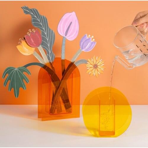 Room Decor acrylic Flower Vase Gift Modern Home Decoration Flowers Pot Nordic Garden Vases Rainbow Colors transparency Vase