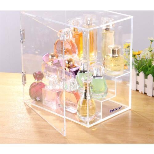LUGUNU Collection Case Perfume Exhibition Box 3 Steps Acrylic Riser Display With Door Cosmetic Storage