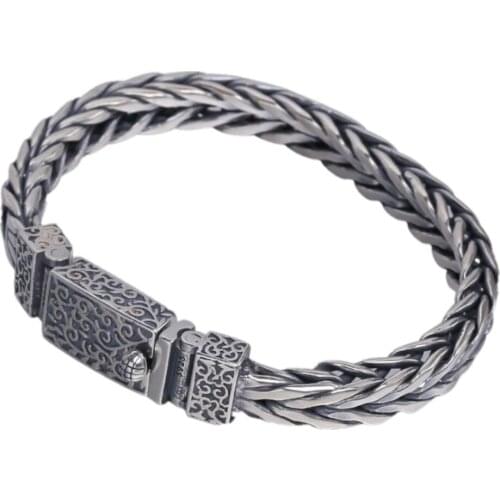 New real s925 sterling silver jewelry woven rattan flower mens bracelet stylish Thai silver buckle 925 silver bracelet for man
