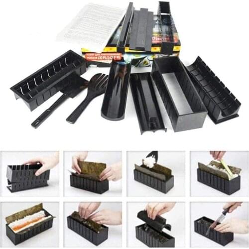 10pcs/set DIY Sushi Making Kit Roll Sushi Maker Rice Roll Mold Kitchen Sushi Tools Japanese Sushi Cooking Tools Kitchen Tools
