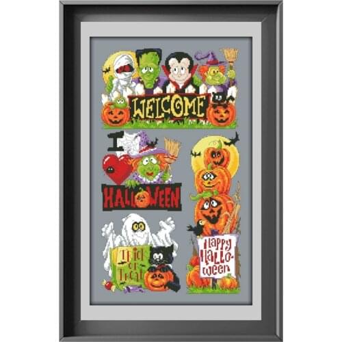 Halloween fun Cross-stitch kit aida fabric 18ct 14ct 11ct deep gray unprint canvas cotton thread cross stitch kits for adults