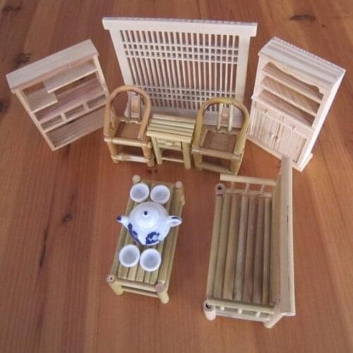 One set of 13 pcs Dollhouse Mini Vintage Home Furnishing Furniture Chair Desk Accessories Model Creative Cute