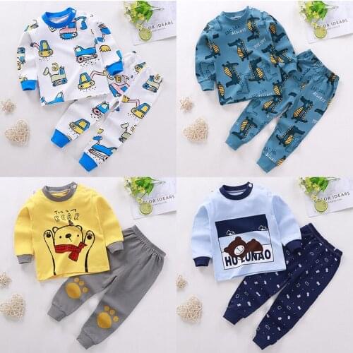 2021 New Childrens Cotton Underwear Suits Boys Girls Autumn Clothes Long Trousers Kids Warm Innerwear Cartoon Long Johns Pajama