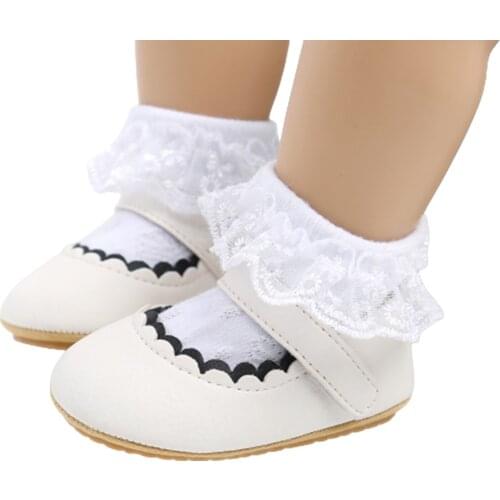Baby Newborn Girls Solid First Walker Shoes PU Soft Non-Slip Infant Toddler Flat Sole Mary Jane Princess Shoes 0-18M