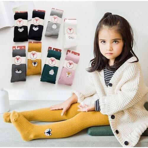 Autumn Cute Fox Baby Pantyhose 1-8Years Girls Tights Warm Cotton Stockings Embroidery Knit Children Kids Princess Tights Winter
