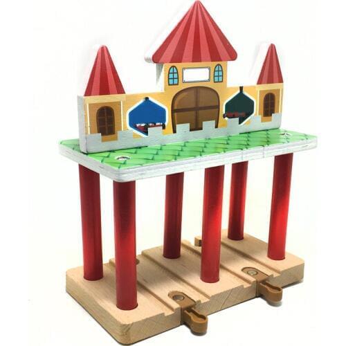 P131 Children Track Game Toy Luxury Wood Track Accessories Scene Beautiful Station Compatible Train Wood