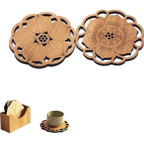 Bamboo Lotus Drink Coasters Mat Wooden Coaster Mat Table Mat Placemat Kitchen Accessories Decoration Home Cup Placemat