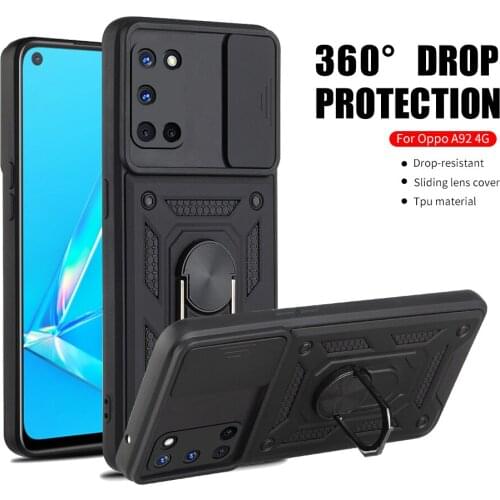 Shockproof Stand Ring Case For OPPO A92 Push Pull Camera Protection Phone Back Cover Coque Box For O PPO A52 A72 A 52 72 92 6.5"