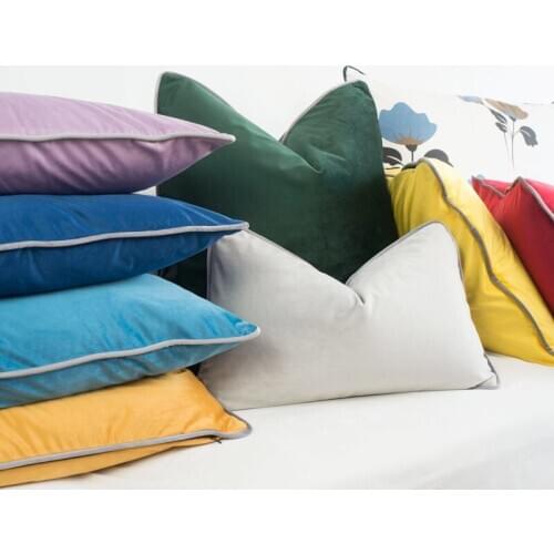 Multicolor Gray Piping Velvet Cushion Cover Pink Blue Green Pillow Case Chair Sofa Pillow Cover No Balling-up Without Stuffing