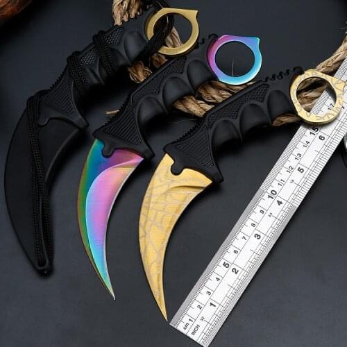 Real CS GO Counter Strike Karambit Knife Fixed Blade Lore Sheath Tiger Tooth Rainbow Tactical Survival Tool Hunting Knifes