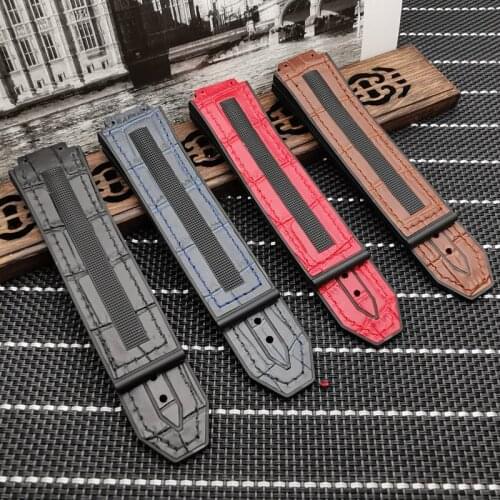 Top quality 25*17mm horse cow leather rubber silicone watchband watch band for Hublot strap for Big bang belt authentic