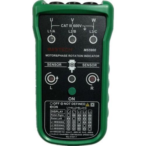 MASTECH MS5900 Motor Checker Meter Digital Motor Sequence Tester 3-phase Motor Rotation Indicator Tester Alligator Clip Cables