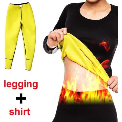 Twinso Slimming Pant + Shirt Women Sport Set Neoprene Sauna Suit Weight Loss Body Shaper Waist Trainer Blouse Legging Tracksuit