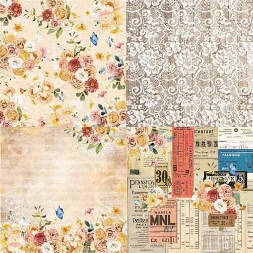 Vintage Lace Flower Scrapbooking Material Paper Junk Journal Background Paper Handmade Craft Paper DIY Scrapbooking Supplies