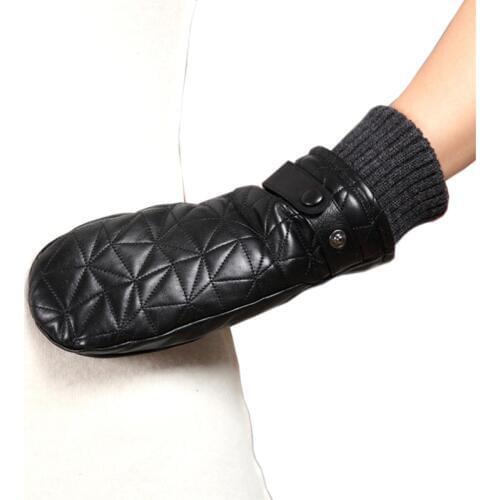 2020 New Women Genuine Leather Gloves Female Autumn Winter Plush Lined 100% Lambskin Leather Fingerless Mittens L155NY-1