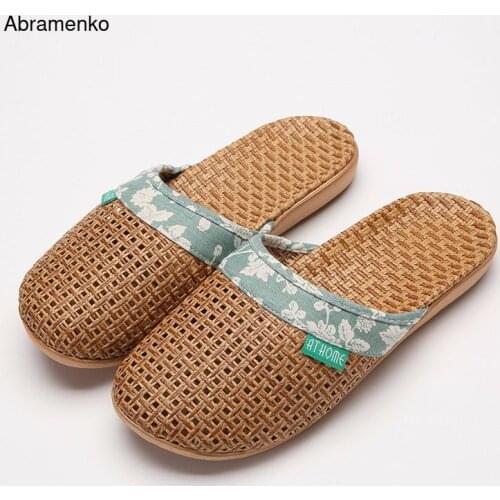 Woman Summer Flax Slippers Couples Linen Weave Non-Slip Slides Breathable Sandals Women/Male Indoor Home Shoes Ladies Flip Flops