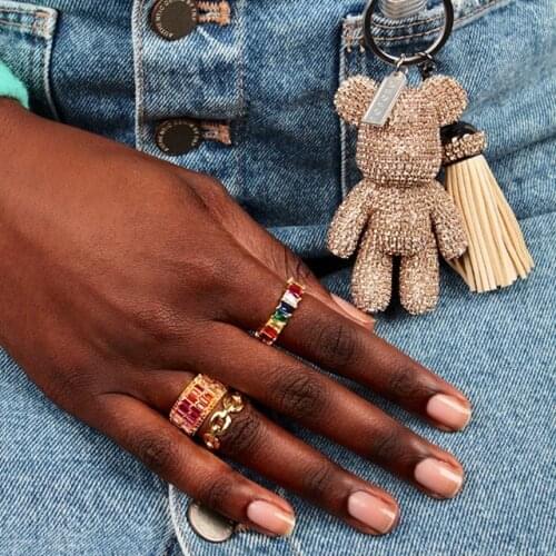 Rainbow baguette cubic zirconia cz Gold filled engagement wide band ring for women USA hot selling drop shipping female jewelry