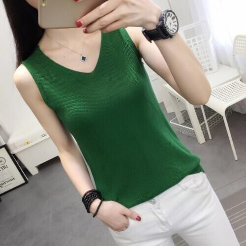 2019 New Vest Outside Loose Inside Take Han Edition V-neck Knitting Women Sleeveless T-shirt Render Unlined Upper Garment Jacket